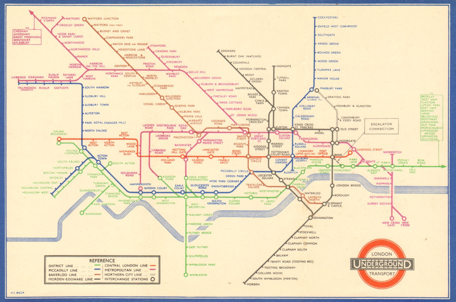 LONDON UNDERGROUND tube map plan diagram. Middle Circle. HARRY BECK #1 1937